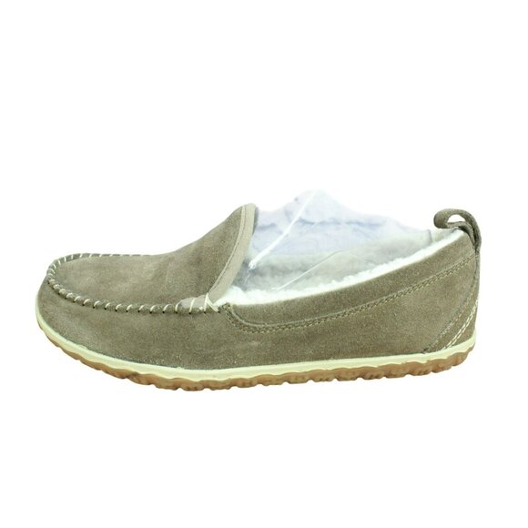 LL Bean Cement Suede Slip-On Mountain Moccasin Fleece Lined Slippers Size 8 M - Picture 1 of 10
